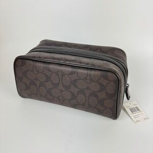 Coach Men Brown Signature Travel Toiletry Bag